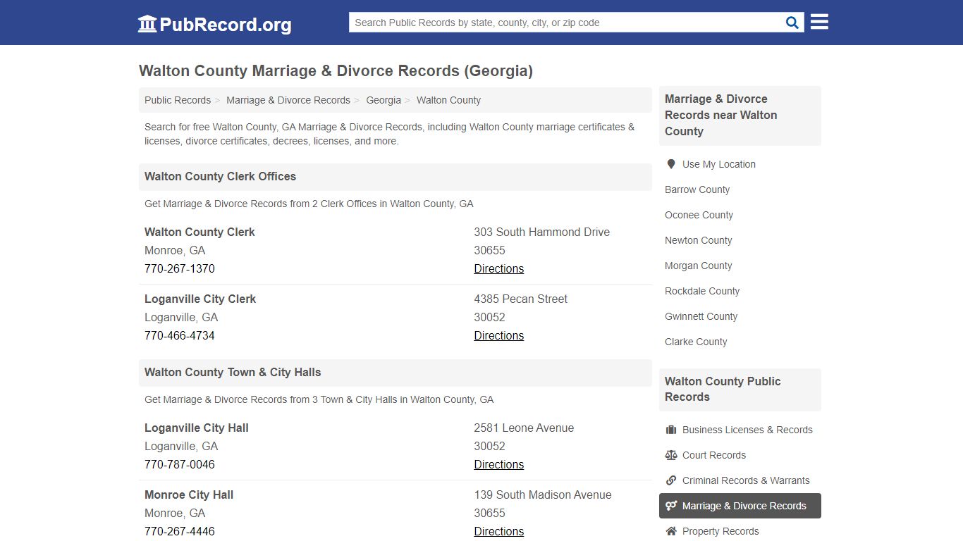Walton County Marriage & Divorce Records (Georgia)