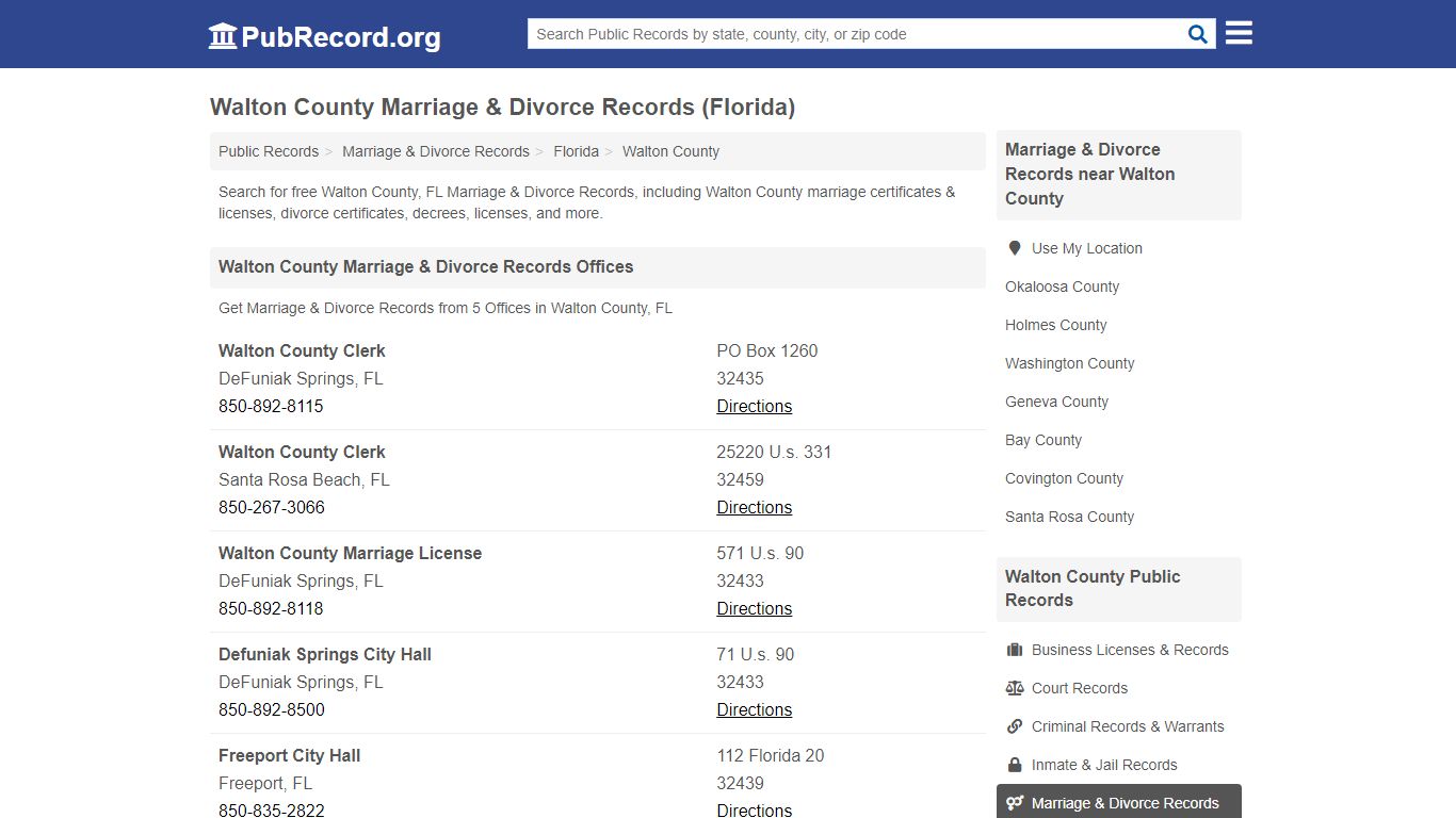 Walton County Marriage & Divorce Records (Florida)
